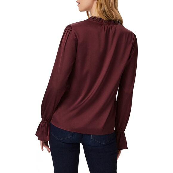 PAIGE NWT Dusty Cherrywood Laurin Satin Frilled Ruffled Long Sleeve Blouse XS - Picture 7 of 9